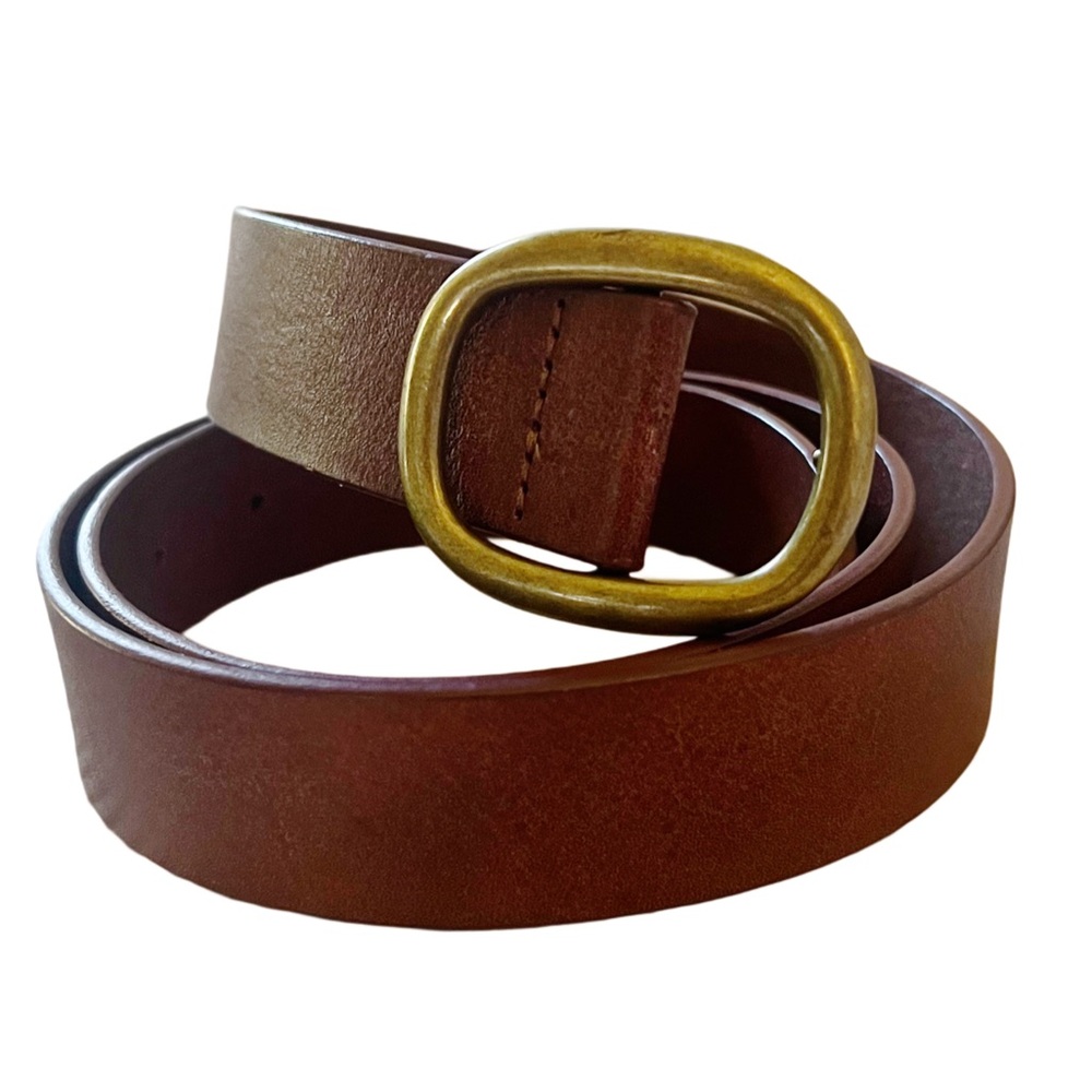 Gap Women’s Brown Leather Belt with Brass Oval Buckle Size Med